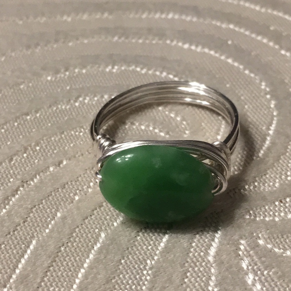Jade Silver Plated Wire Wrapped Ring. - image 3
